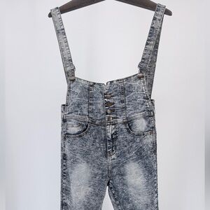 VIP Acid Wash Denim Overalls Y2K 90s Grunge Slim Fit Stretch M